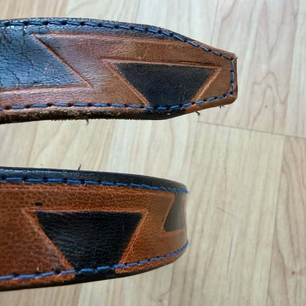 Ribco USA Vintage Leather Belt Aztec Pattern Brown and Black Size 32